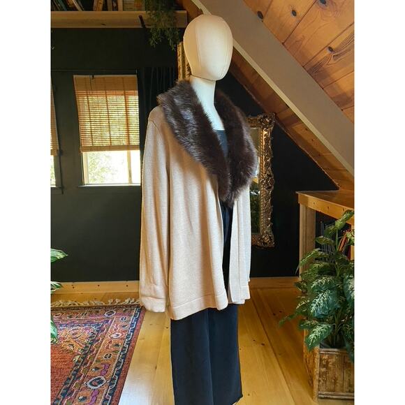 Merino Wool Cardigan Fur Collar - Picture 3 of 6